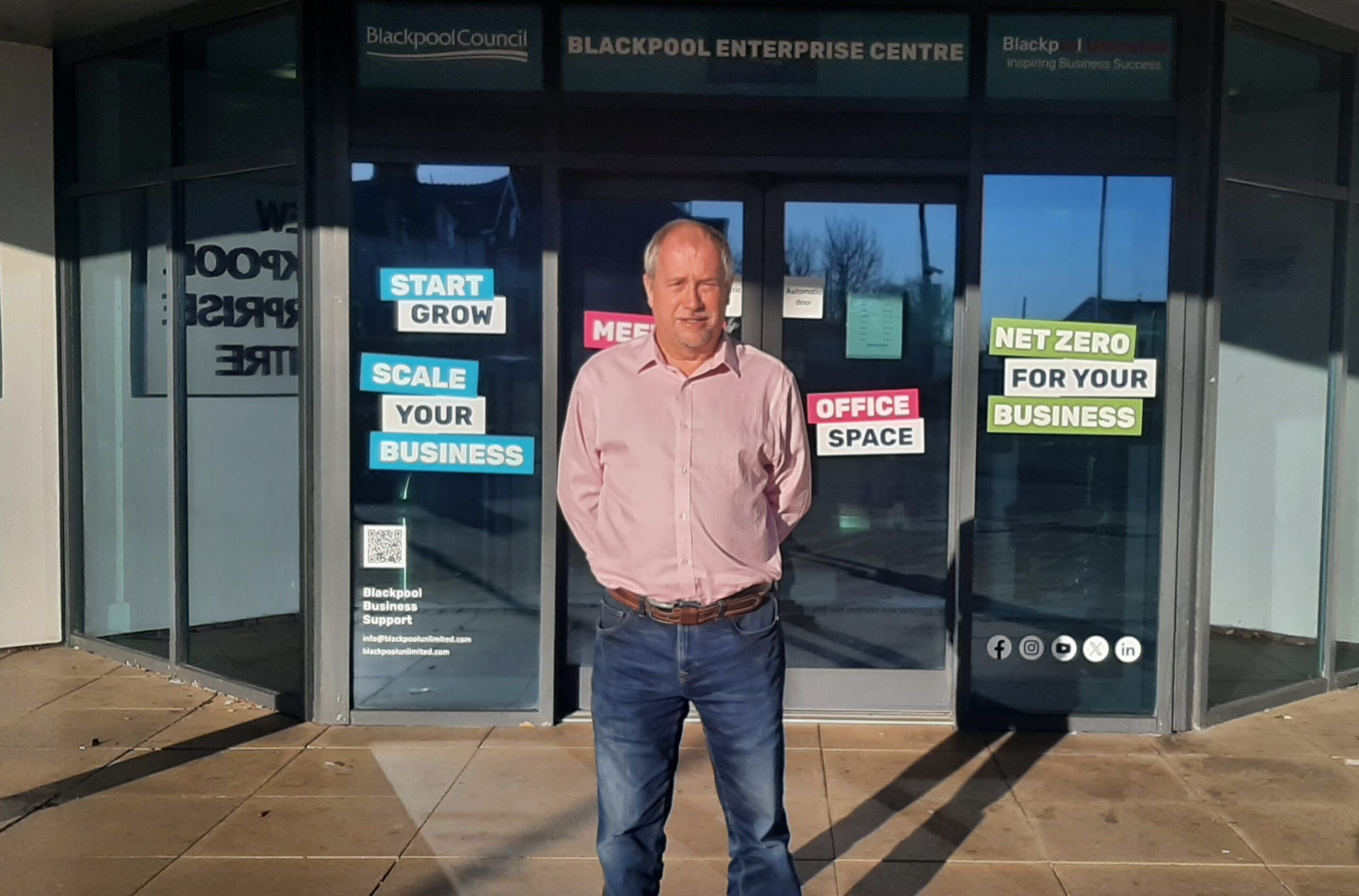 Blackpool Enterprise Centre tenant Paul Friday stood at the entrance of the building