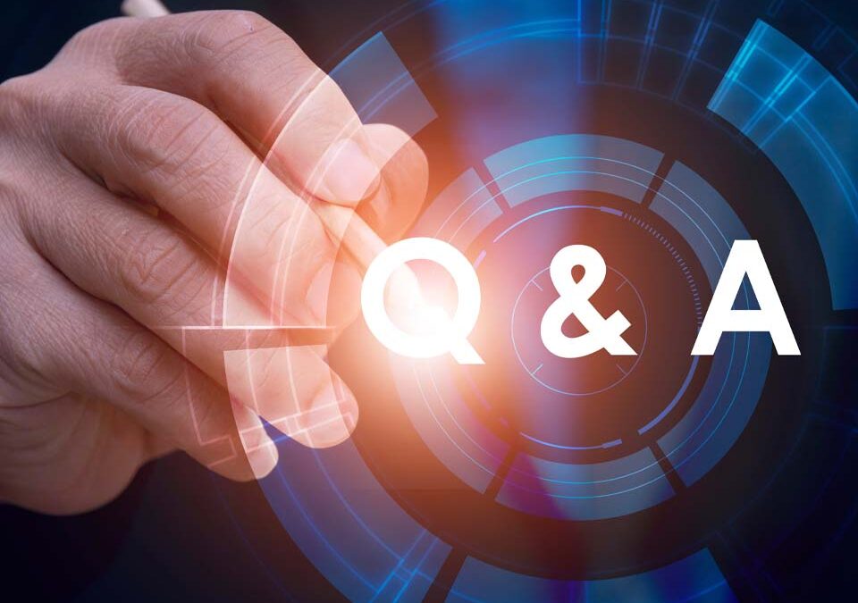 Businessman clicks the question and answer or question and answer button.