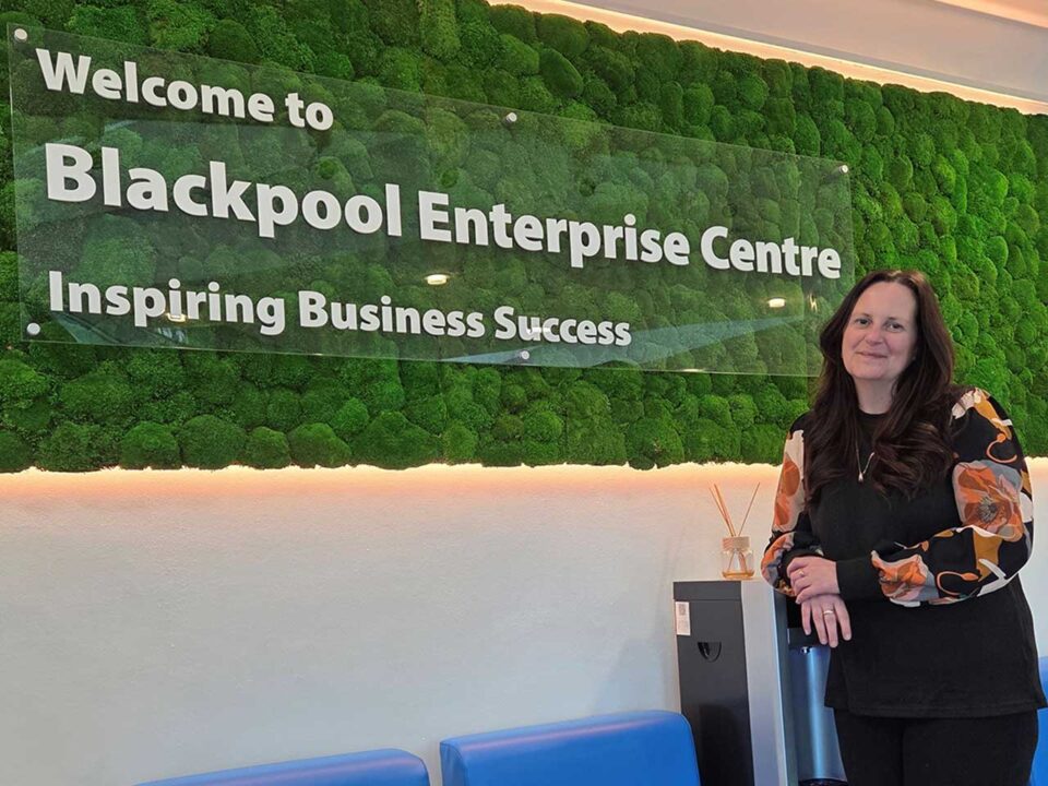 Angela stood in the Enterprise Centre